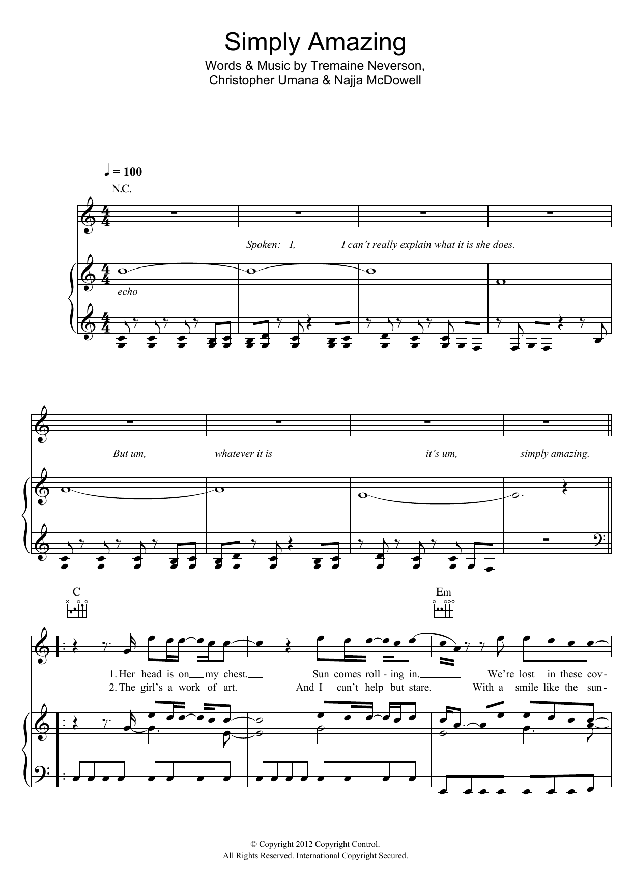 Trey Songz Simply Amazing Sheet Music Notes & Chords for Piano, Vocal & Guitar (Right-Hand Melody) - Download or Print PDF