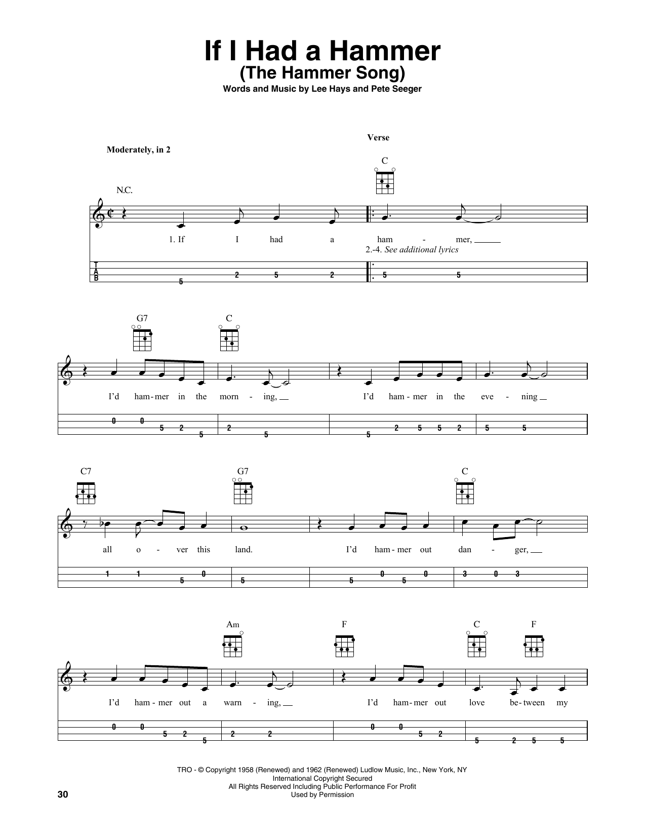 Trini Lopez If I Had A Hammer (The Hammer Song) Sheet Music Notes & Chords for Mandolin - Download or Print PDF