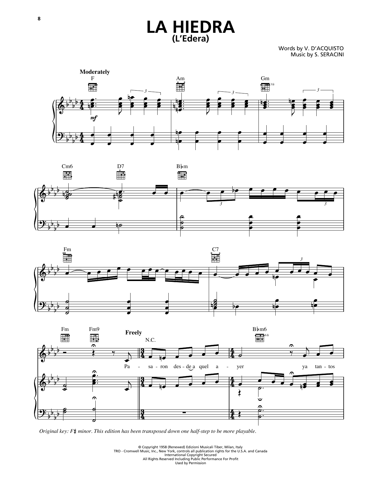 Trio Los Panchos La Hiedra (L'Edera) Sheet Music Notes & Chords for Piano, Vocal & Guitar Chords (Right-Hand Melody) - Download or Print PDF