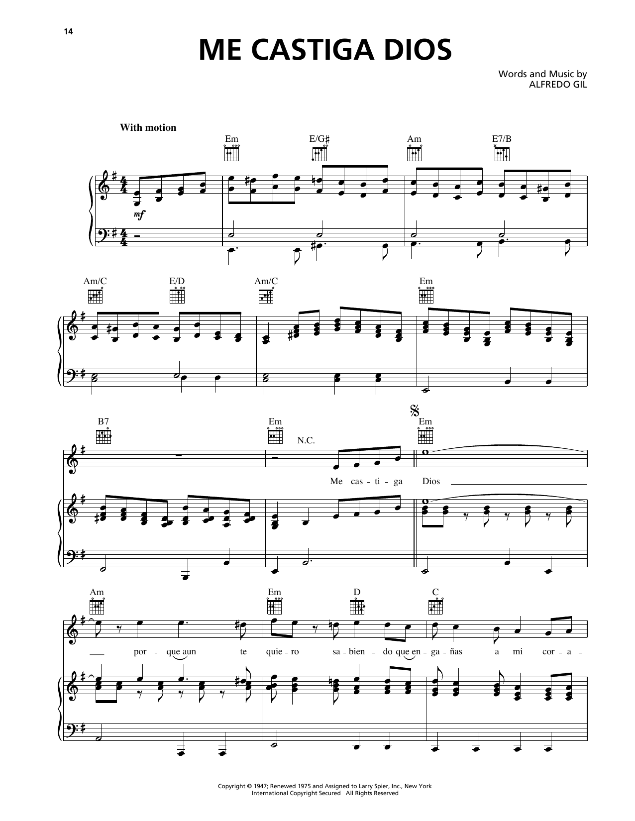 Trio Los Panchos Me Castiga Dios Sheet Music Notes & Chords for Piano, Vocal & Guitar Chords (Right-Hand Melody) - Download or Print PDF