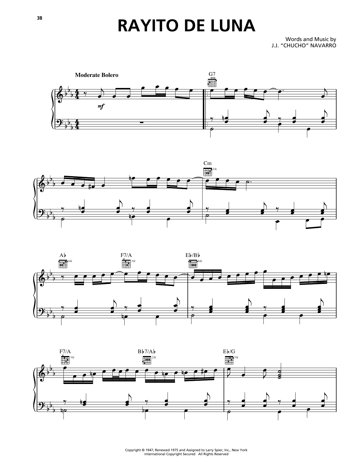 Trio Los Panchos Raytito De Luna Sheet Music Notes & Chords for Piano, Vocal & Guitar Chords (Right-Hand Melody) - Download or Print PDF