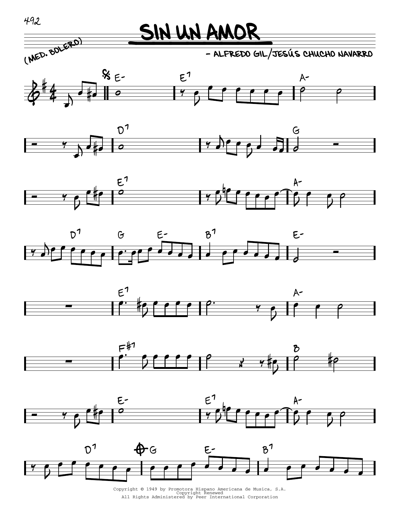 Trio Los Panchos Sin Un Amor Sheet Music Notes & Chords for Real Book – Melody & Chords - Download or Print PDF
