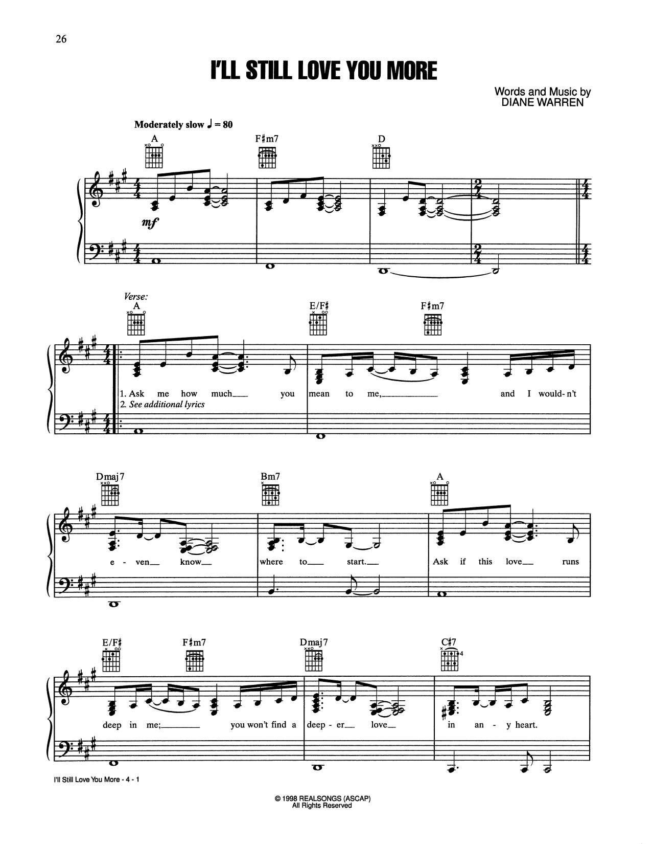 Trisha Yearwood I'll Still Love You More Sheet Music Notes & Chords for Piano, Vocal & Guitar Chords (Right-Hand Melody) - Download or Print PDF
