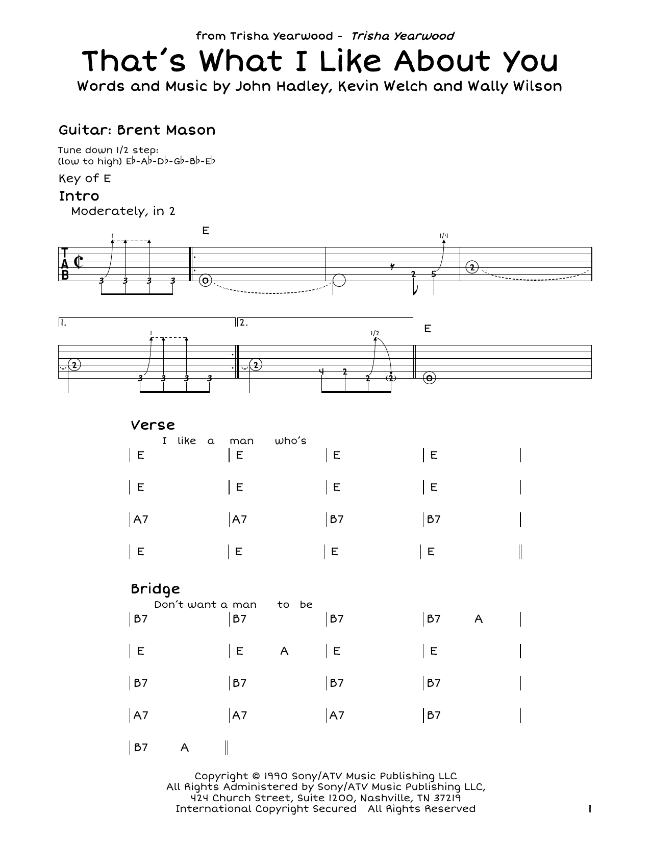 Trisha Yearwood That's What I Like About You Sheet Music Notes & Chords for Guitar Tab - Download or Print PDF