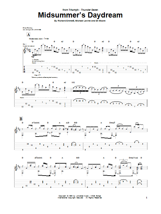 Triumph Midsummer's Daydream Sheet Music Notes & Chords for Guitar Tab - Download or Print PDF
