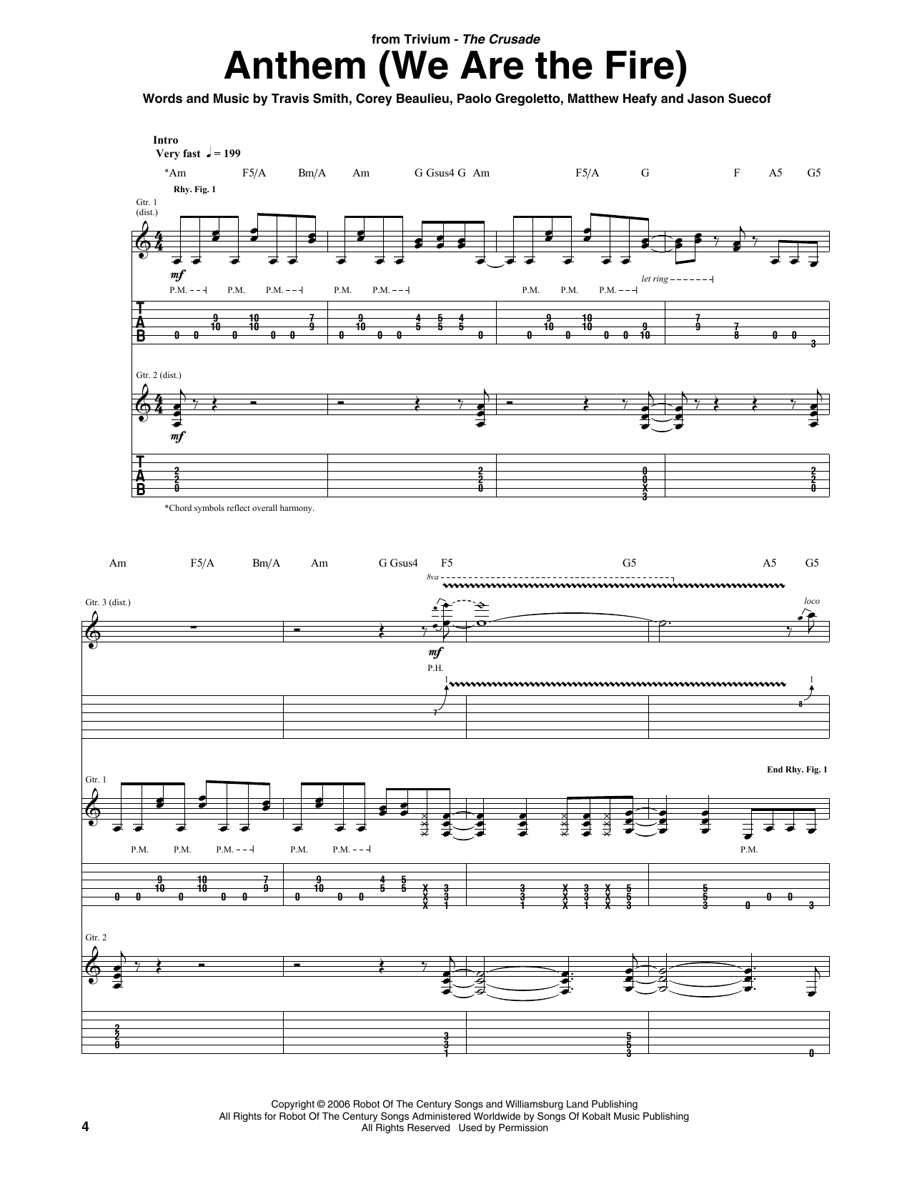 Trivium Anthem (We Are The Fire) Sheet Music Notes & Chords for Guitar Tab - Download or Print PDF