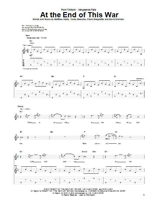 Trivium At The End Of This War Sheet Music Notes & Chords for Guitar Tab - Download or Print PDF