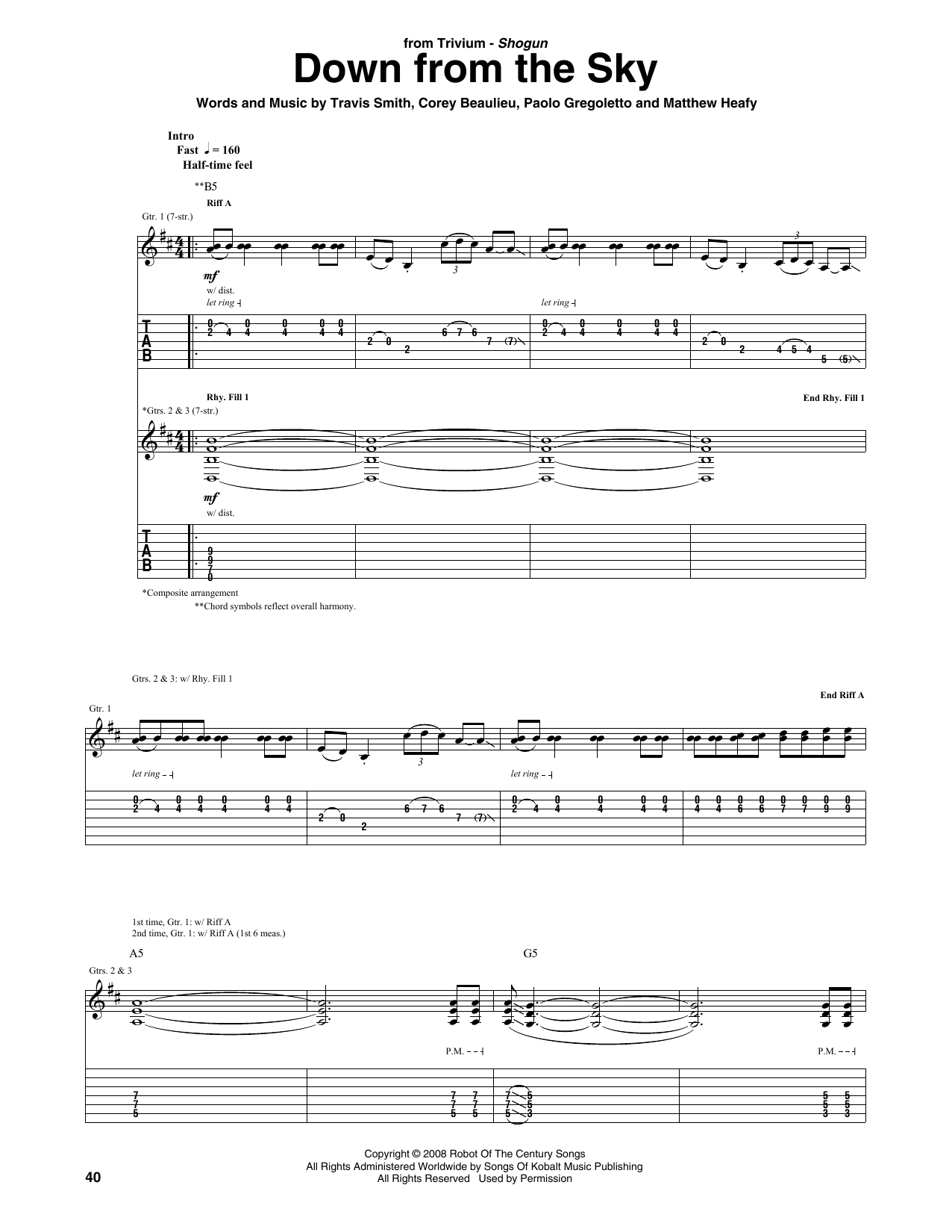 Trivium Down From The Sky Sheet Music Notes & Chords for Guitar Tab - Download or Print PDF