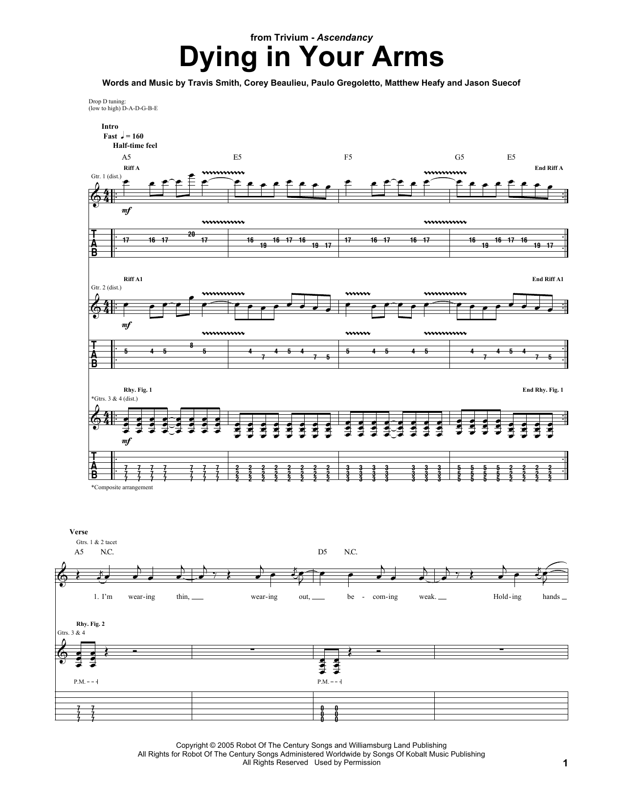 Trivium Dying In Your Arms Sheet Music Notes & Chords for Guitar Tab - Download or Print PDF
