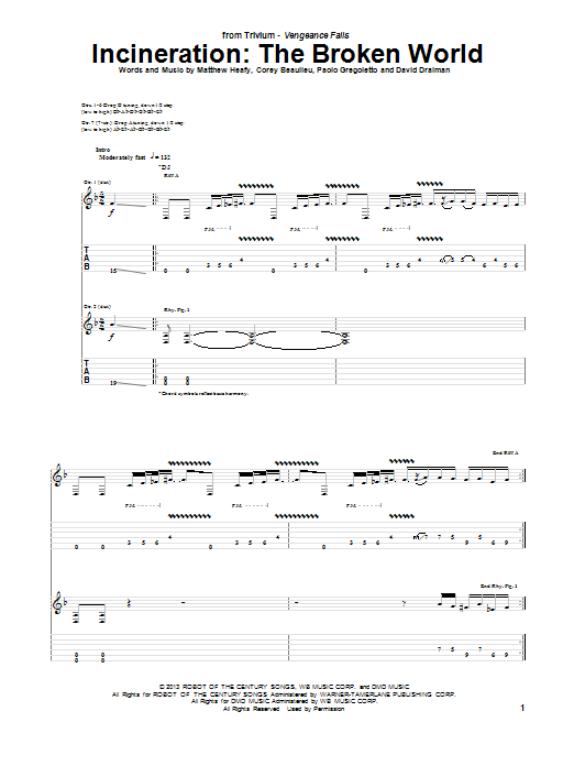 Trivium Incineration: The Broken World Sheet Music Notes & Chords for Guitar Tab - Download or Print PDF
