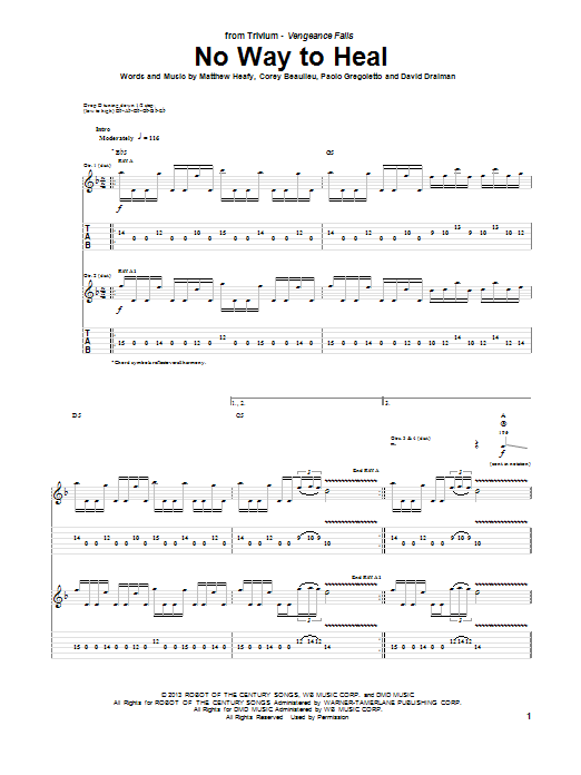 Trivium No Way To Heal Sheet Music Notes & Chords for Guitar Tab - Download or Print PDF