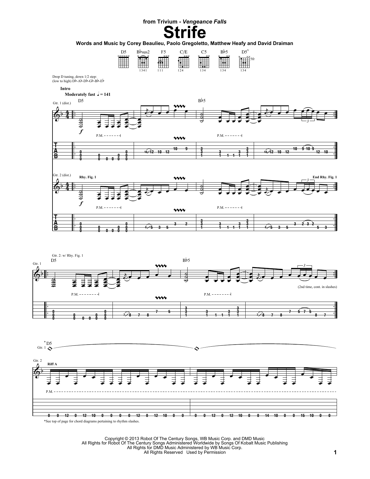 Trivium Strife Sheet Music Notes & Chords for Guitar Tab - Download or Print PDF