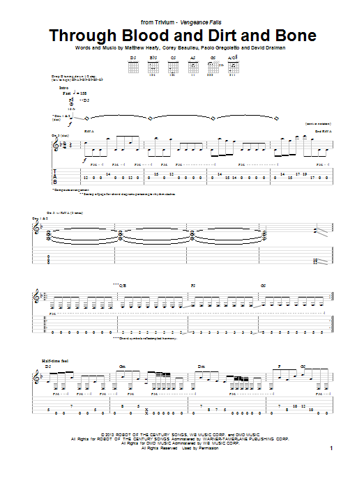Trivium Through Blood And Dirt And Bone Sheet Music Notes & Chords for Guitar Tab - Download or Print PDF