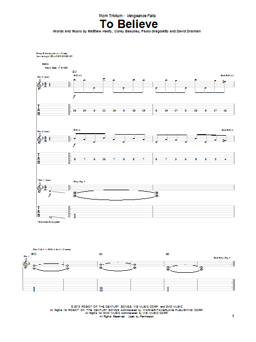 Trivium To Believe Sheet Music Notes & Chords for Guitar Tab - Download or Print PDF