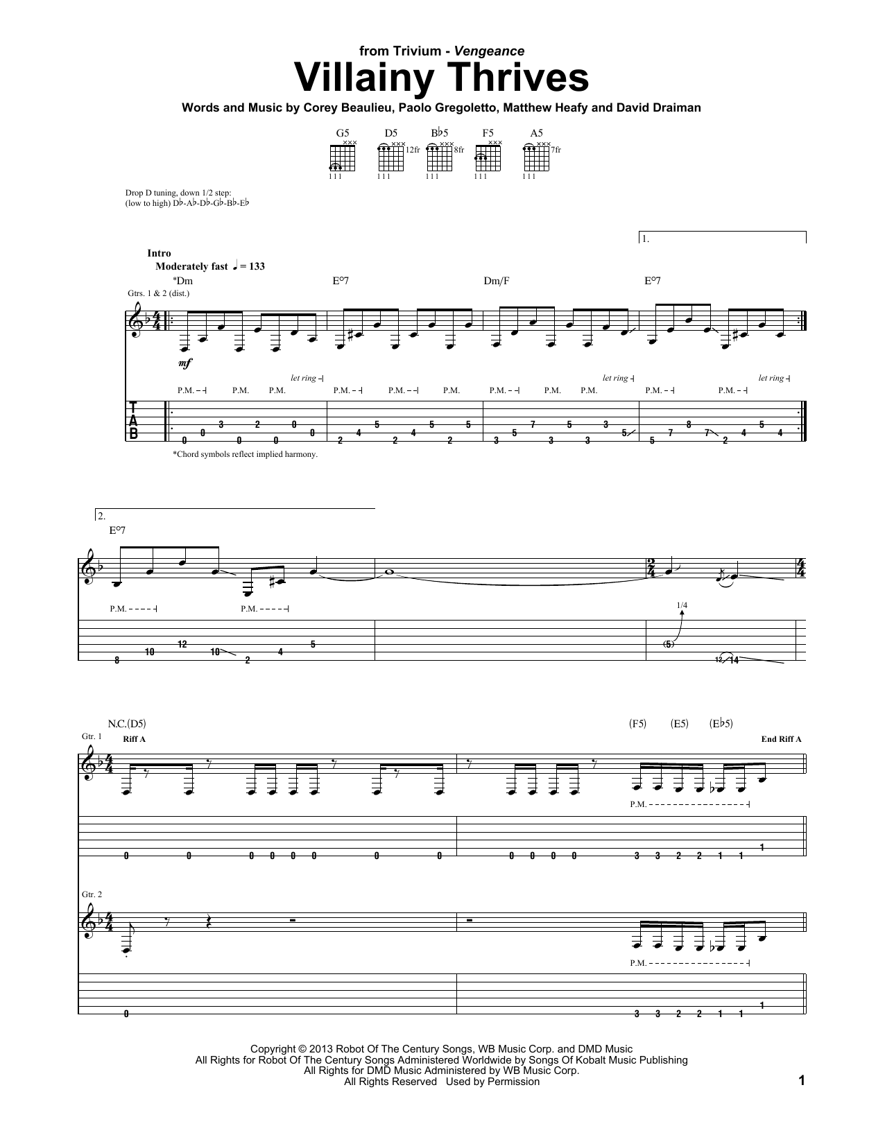 Trivium Villainy Thrives Sheet Music Notes & Chords for Guitar Tab - Download or Print PDF