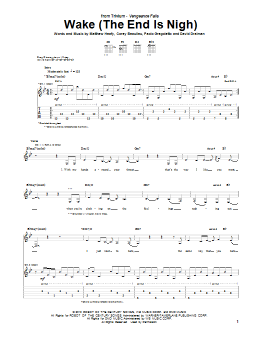 Trivium Wake (The End Is Nigh) Sheet Music Notes & Chords for Guitar Tab - Download or Print PDF