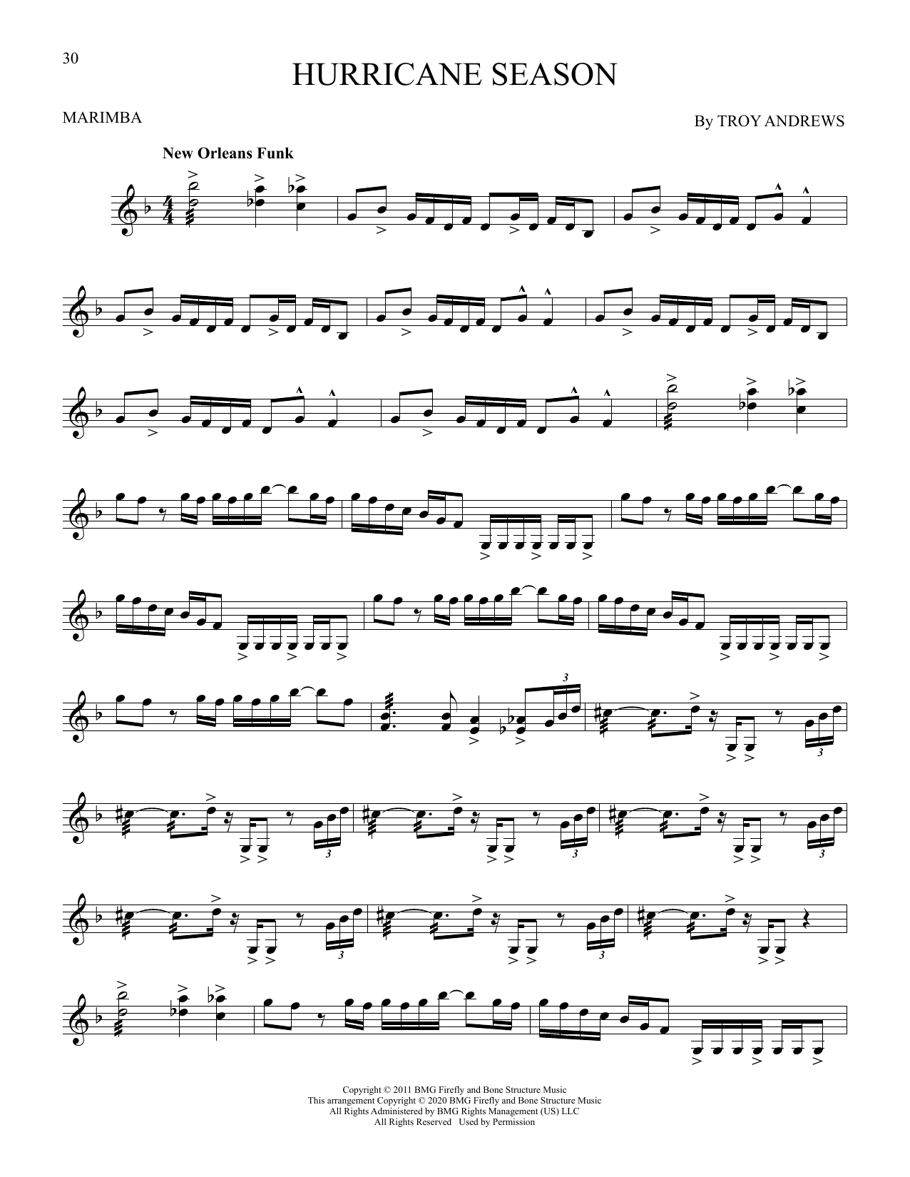Trombone Shorty Hurricane Season Sheet Music Notes & Chords for Marimba Solo - Download or Print PDF
