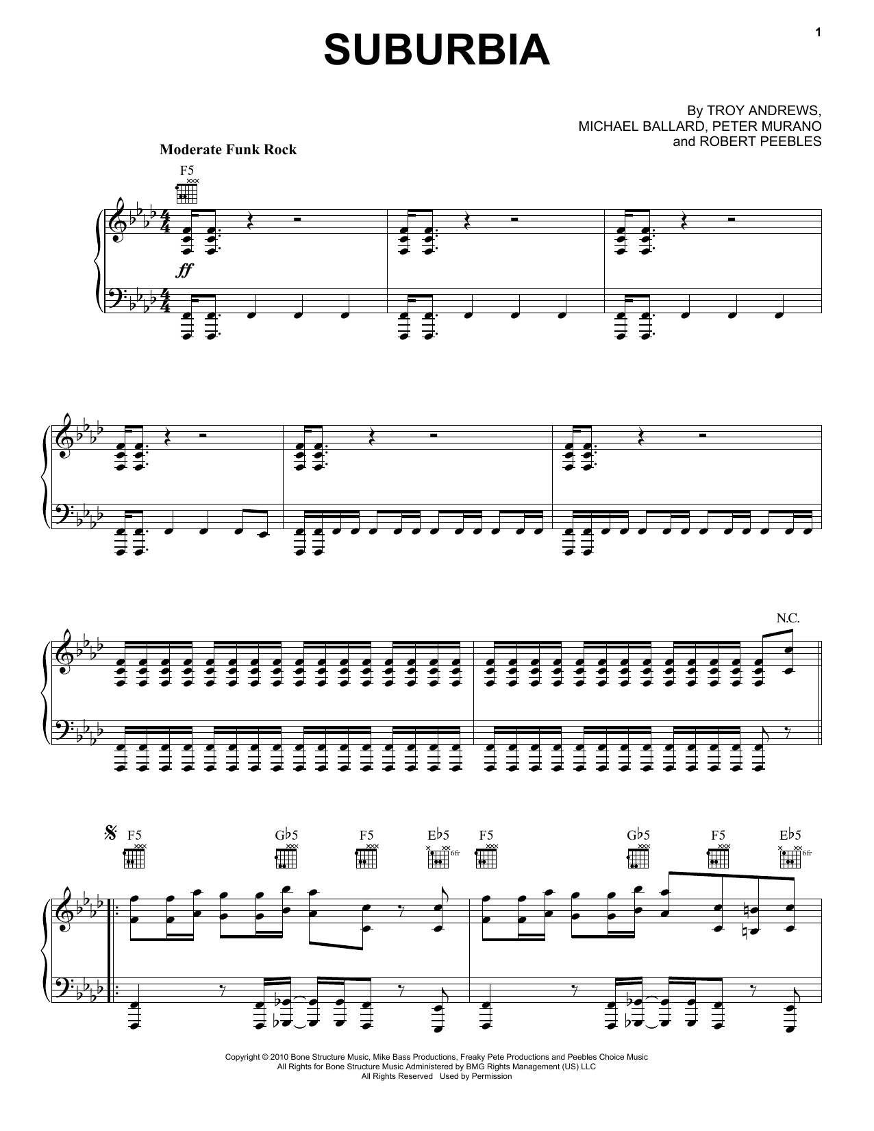Trombone Shorty Suburbia Sheet Music Notes & Chords for Piano, Vocal & Guitar (Right-Hand Melody) - Download or Print PDF