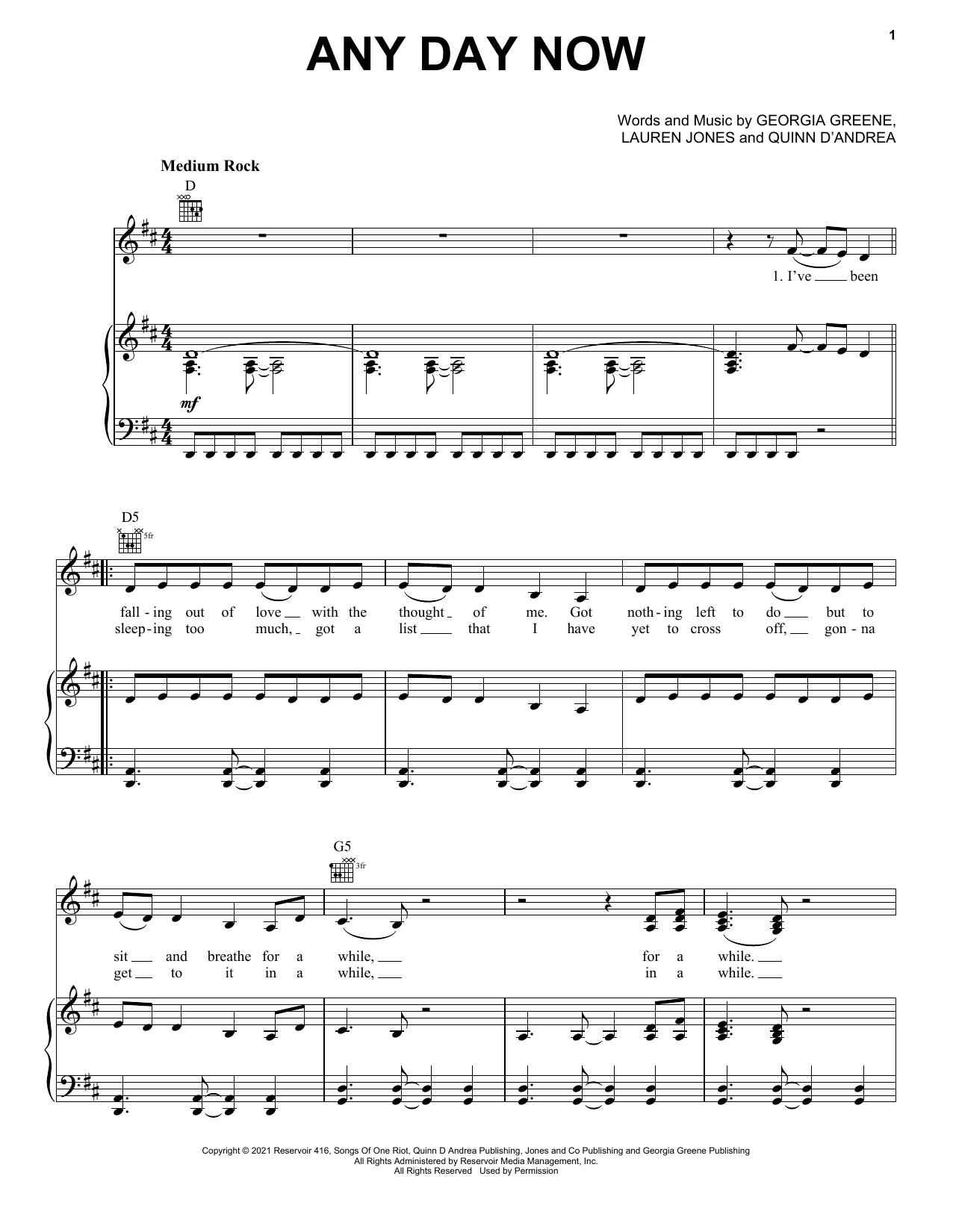 Trousdale Any Day Now (from A Lonely Romeo) Sheet Music Notes & Chords for Piano, Vocal & Guitar Chords (Right-Hand Melody) - Download or Print PDF