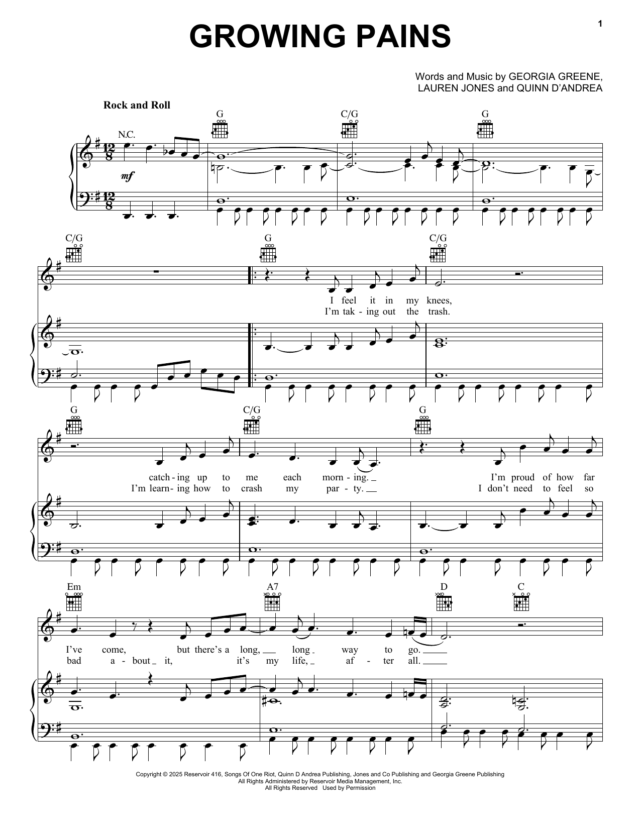 Trousdale Growing Pains Sheet Music Notes & Chords for Piano, Vocal & Guitar Chords (Right-Hand Melody) - Download or Print PDF