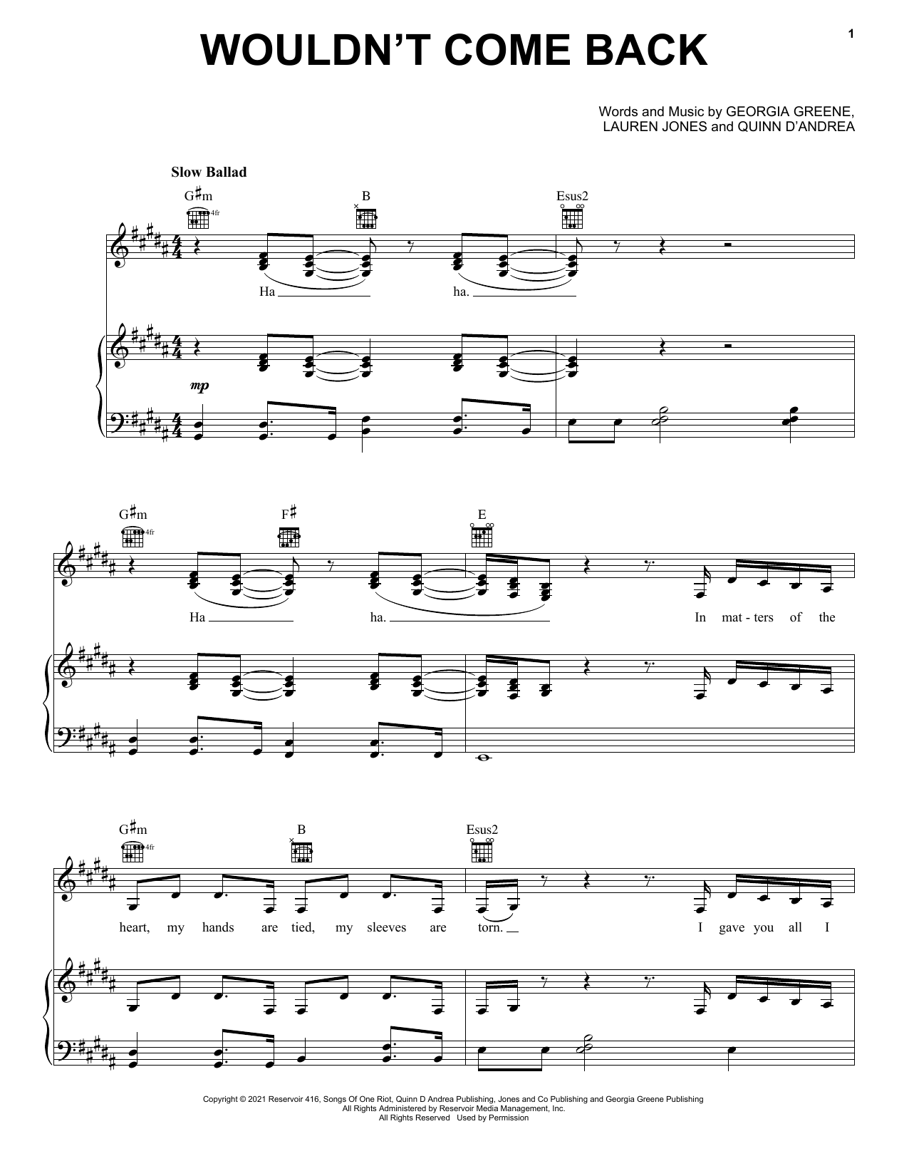 Trousdale Wouldn't Come Back Sheet Music Notes & Chords for Piano, Vocal & Guitar Chords (Right-Hand Melody) - Download or Print PDF