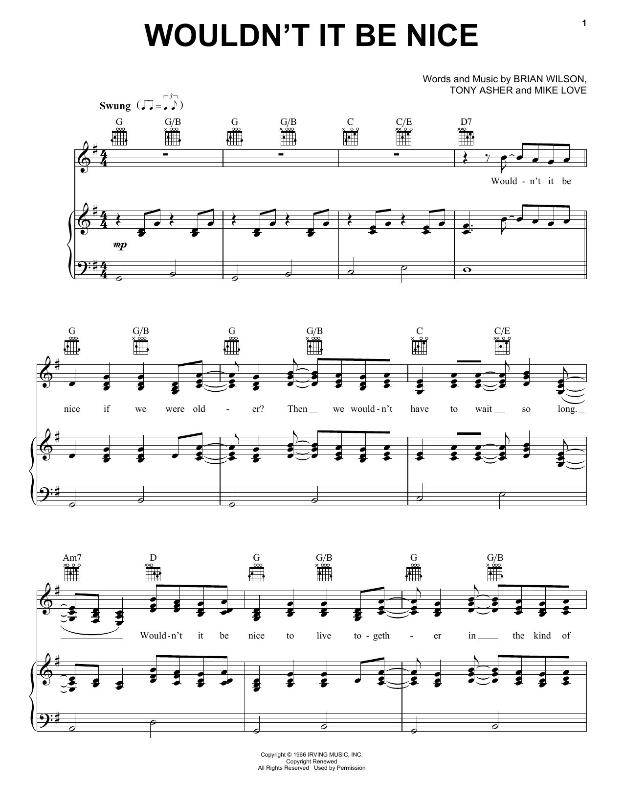 Trousdale Wouldn't It Be Nice Sheet Music Notes & Chords for Piano, Vocal & Guitar Chords (Right-Hand Melody) - Download or Print PDF