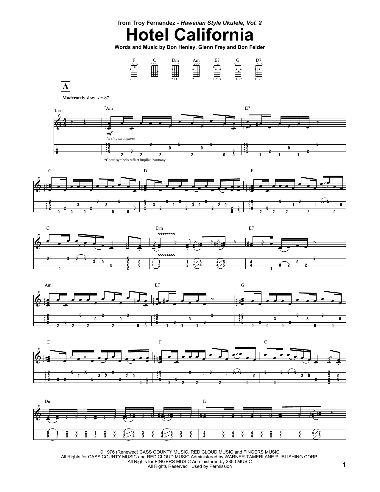 Troy Fernandez Hotel California Sheet Music Notes & Chords for UKETAB - Download or Print PDF