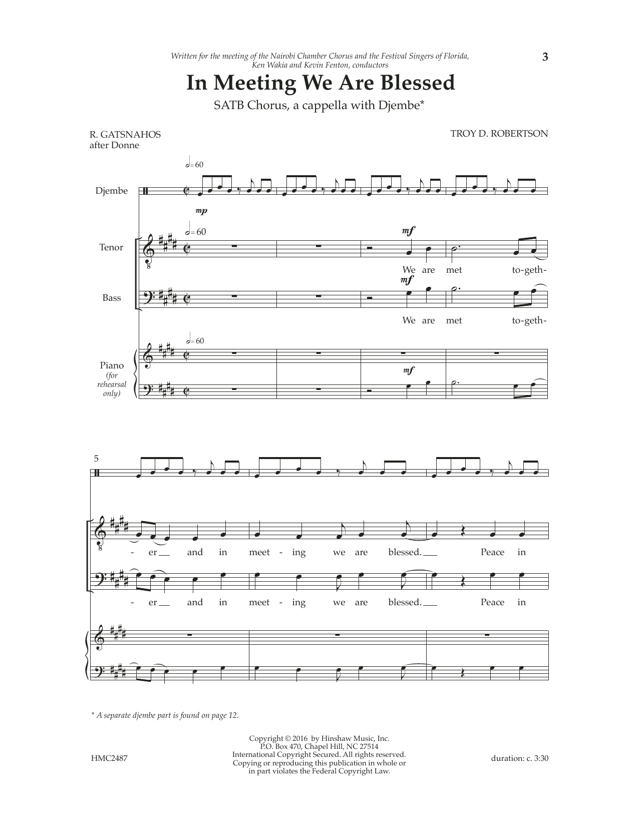 Troy Robertson In Meeting We Are Blessed Sheet Music Notes & Chords for TTBB Choir - Download or Print PDF