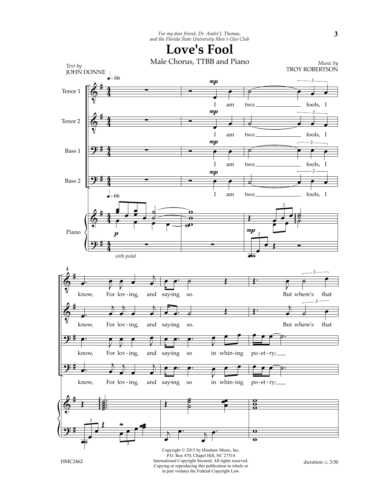 Troy Robertson Love's Fool Sheet Music Notes & Chords for TTBB Choir - Download or Print PDF