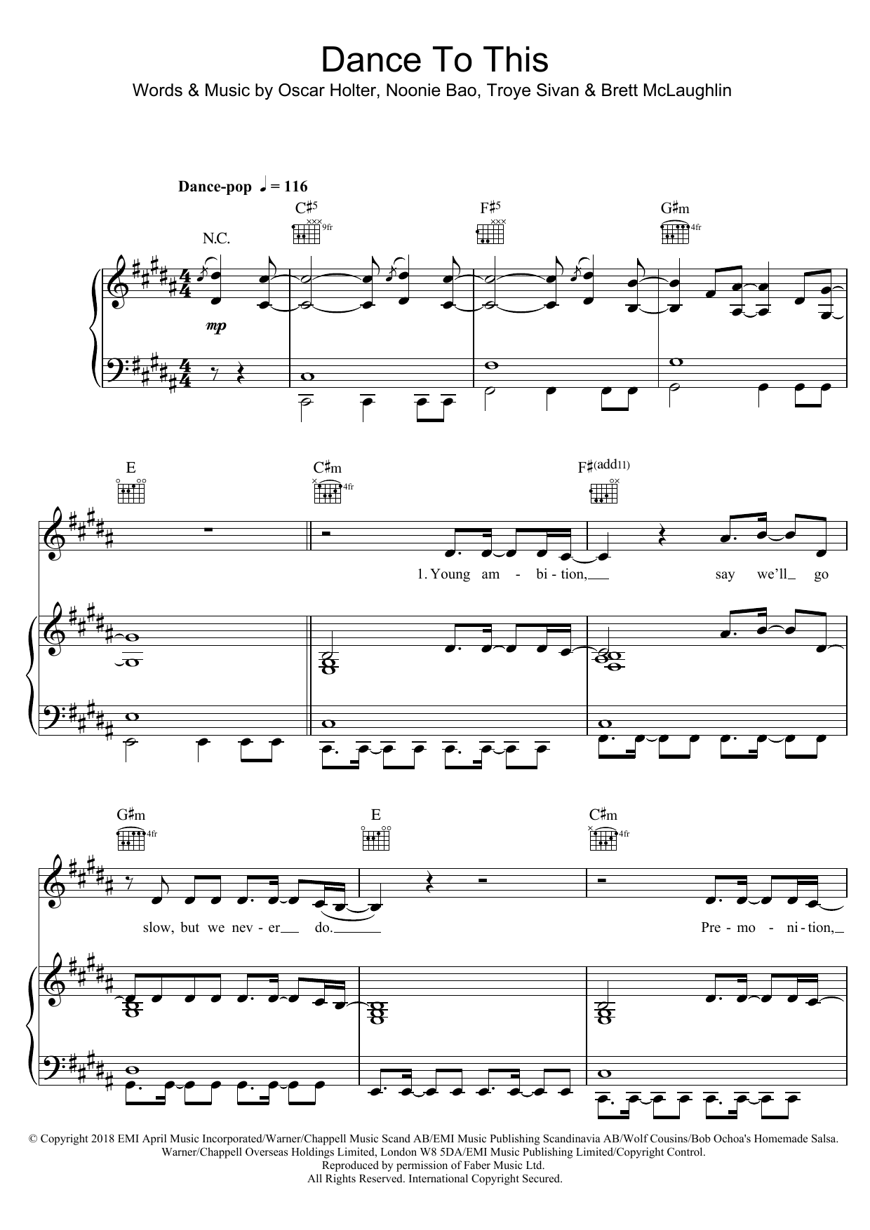 Troye Sivan Dance To This (featuring Ariana Grande) Sheet Music Notes & Chords for Piano, Vocal & Guitar (Right-Hand Melody) - Download or Print PDF