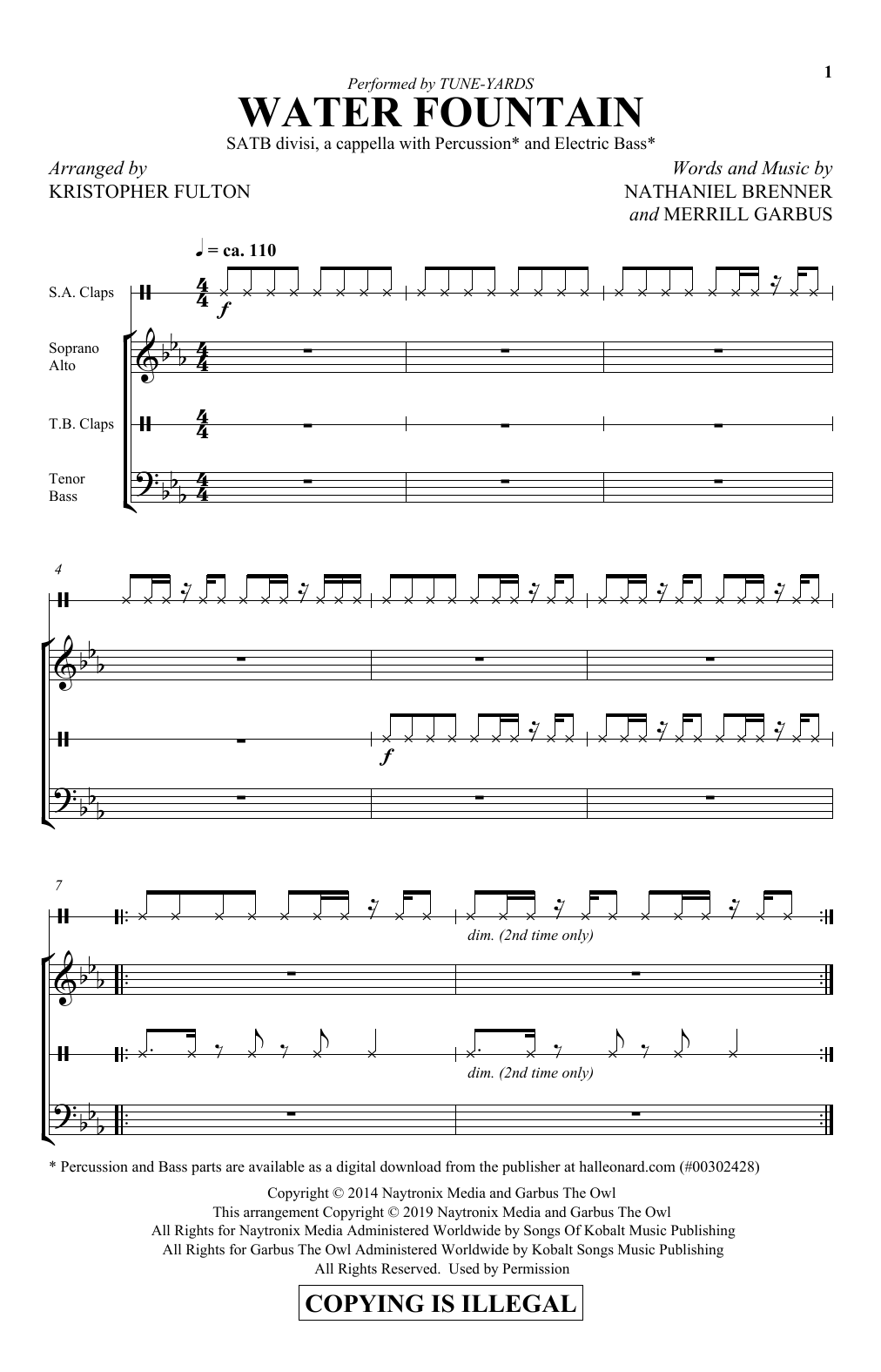 Tune-Yards Water Fountain (arr. Kristopher Fulton) Sheet Music Notes & Chords for SATB Choir - Download or Print PDF