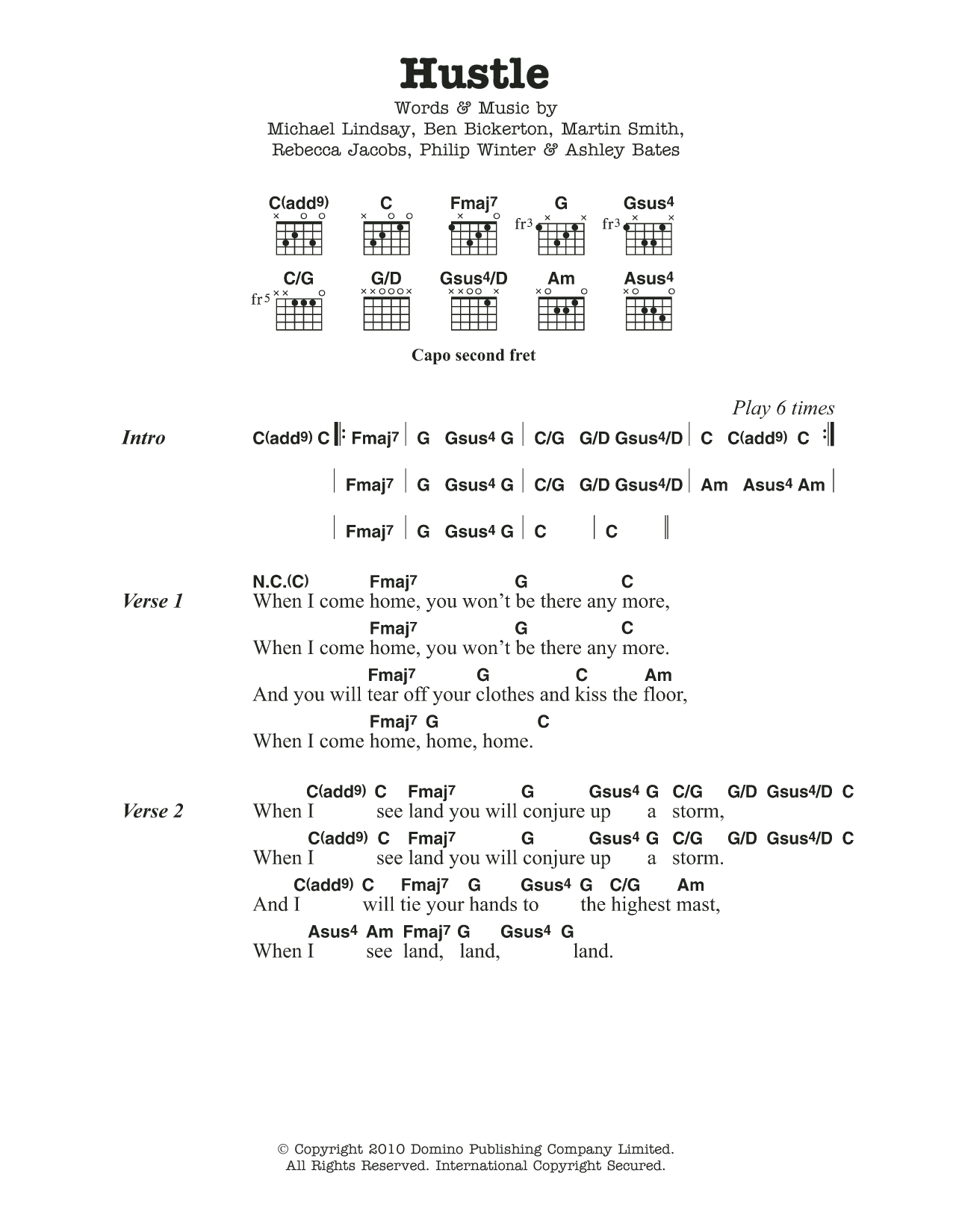 Tunng Hustle Sheet Music Notes & Chords for Lyrics & Chords - Download or Print PDF