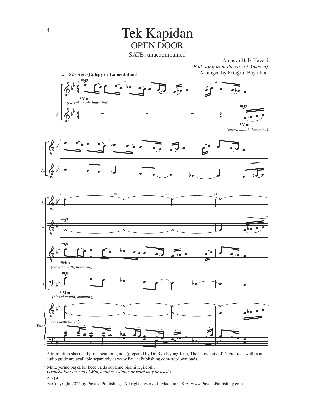 Turkish Folk Song Tek Kapidan (Only Door) (arr. Ertugrul Bayraktar) Sheet Music Notes & Chords for SATB Choir - Download or Print PDF