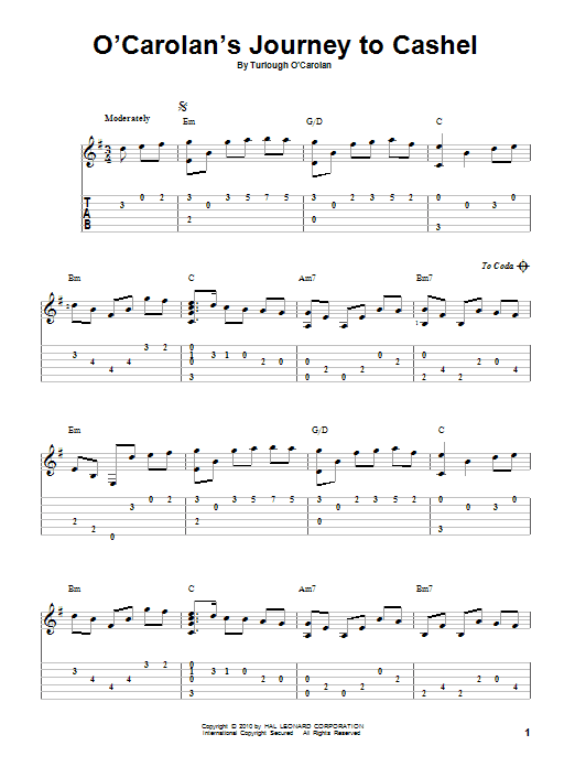 Turlough O'Carolan O'Carolan's Journey To Cashel Sheet Music Notes & Chords for Guitar Tab - Download or Print PDF