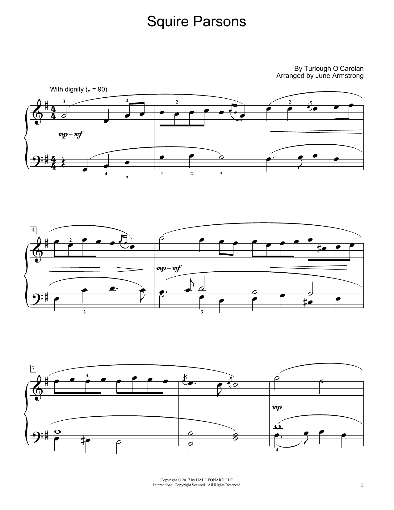 Turlough O'Carolan Squire Parsons (arr. June Armstrong) Sheet Music Notes & Chords for Educational Piano - Download or Print PDF
