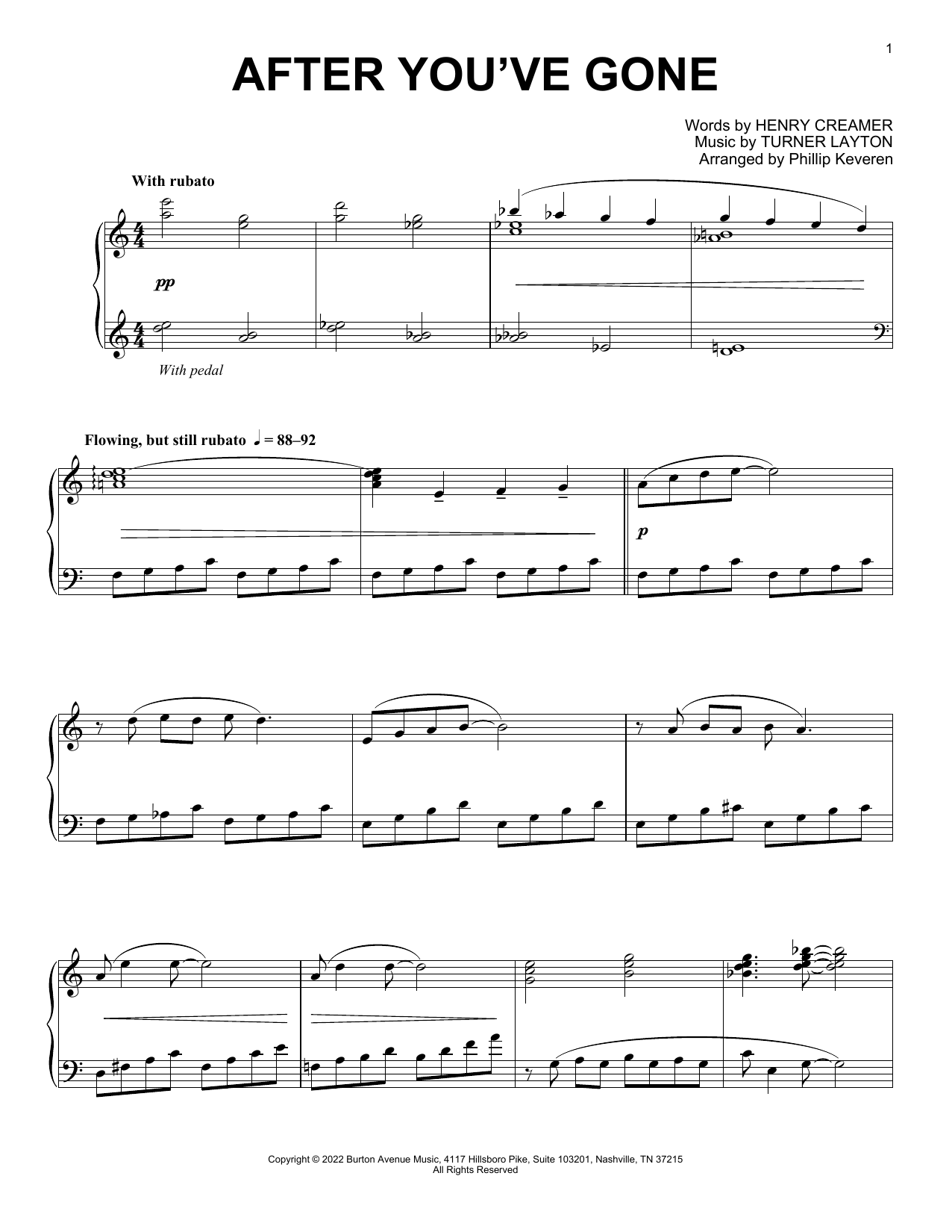 Turner Layton After You've Gone (arr. Phillip Keveren) Sheet Music Notes & Chords for Piano Solo - Download or Print PDF