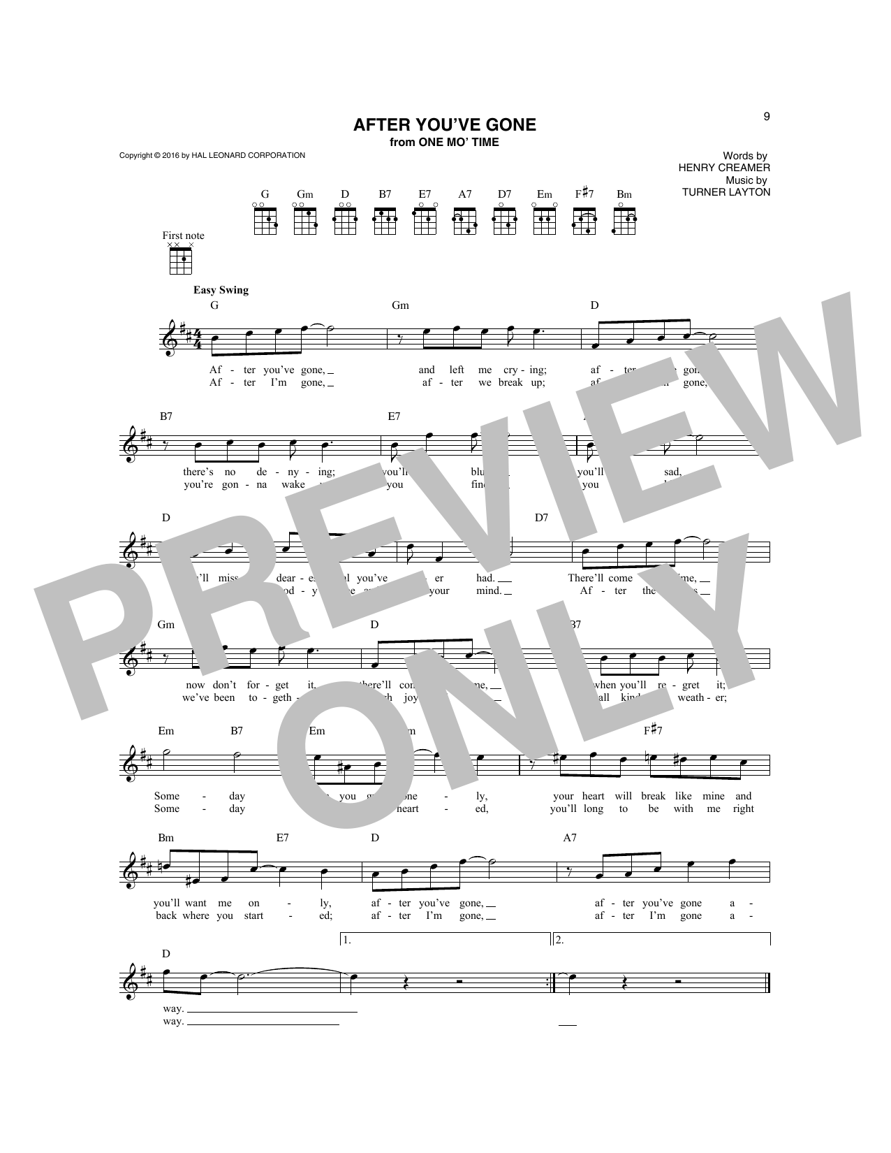 Turner Layton After You've Gone Sheet Music Notes & Chords for Mandolin - Download or Print PDF