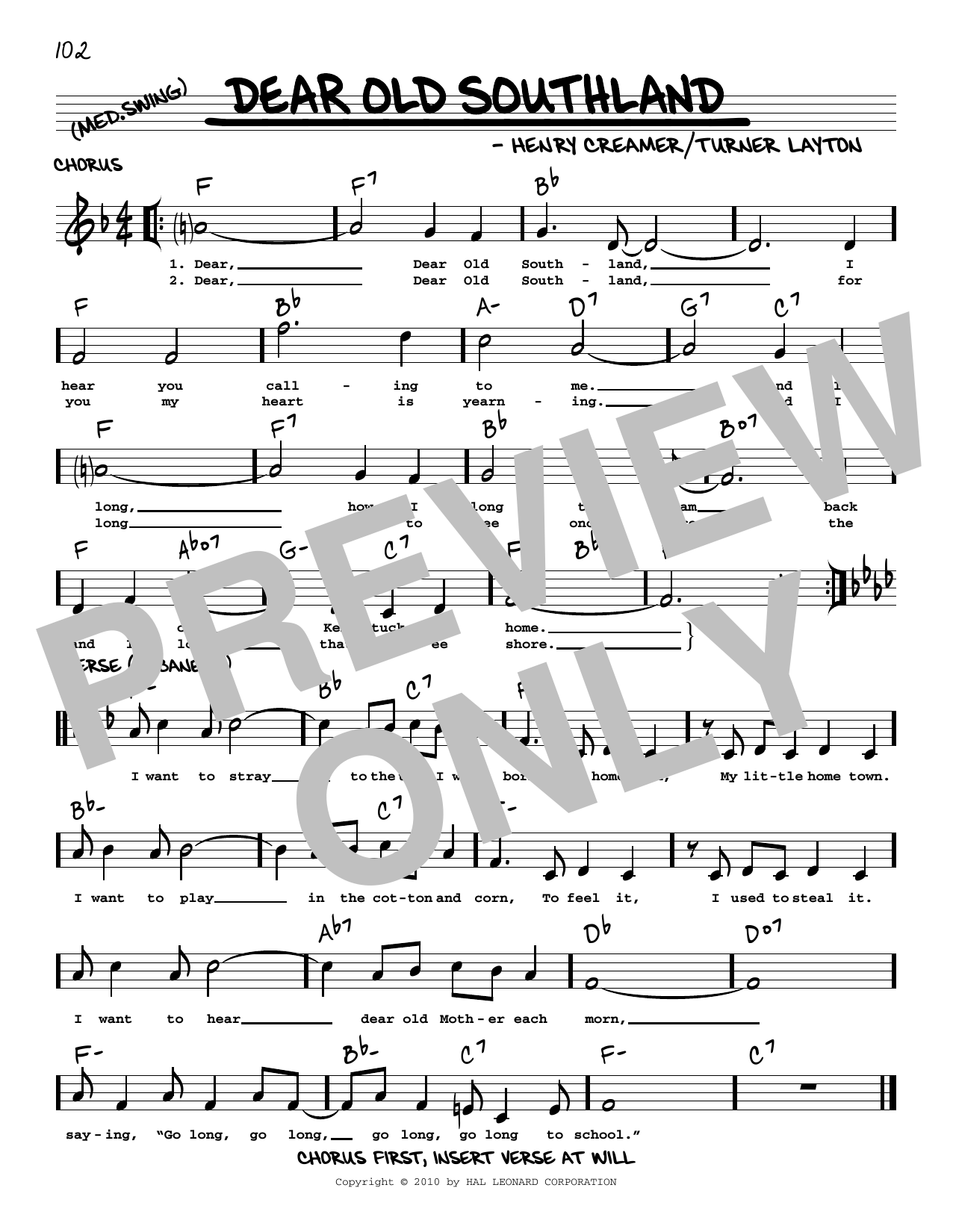 Turner Layton Dear Old Southland (arr. Robert Rawlins) Sheet Music Notes & Chords for Real Book – Melody, Lyrics & Chords - Download or Print PDF