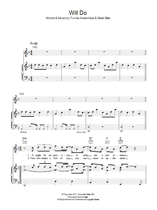 TV On The Radio Will Do Sheet Music Notes & Chords for Piano, Vocal & Guitar (Right-Hand Melody) - Download or Print PDF