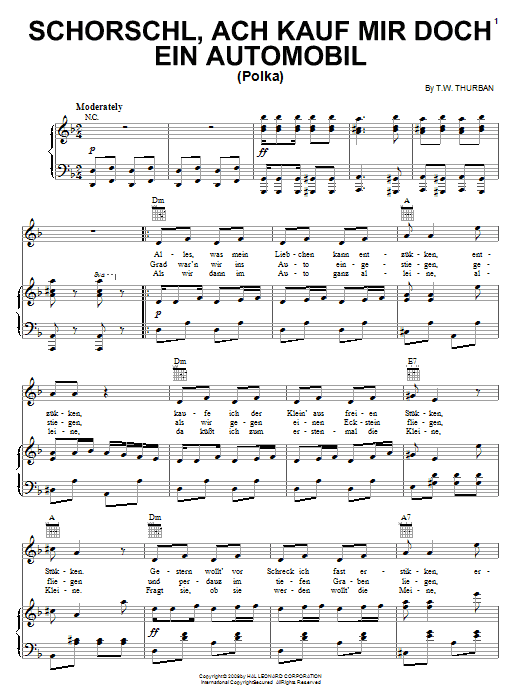 T.W. Thurban Schorschl, Ach Kauf Mir Doch Ein Automobil (Polka) Sheet Music Notes & Chords for Piano, Vocal & Guitar (Right-Hand Melody) - Download or Print PDF
