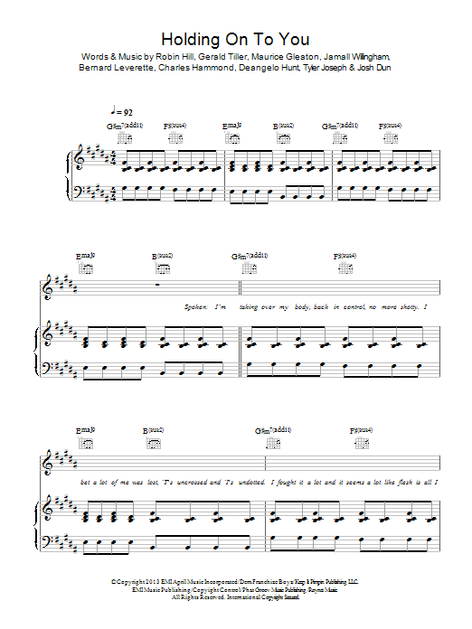 Twenty One Pilots Holding On To You Sheet Music Notes & Chords for Piano, Vocal & Guitar (Right-Hand Melody) - Download or Print PDF