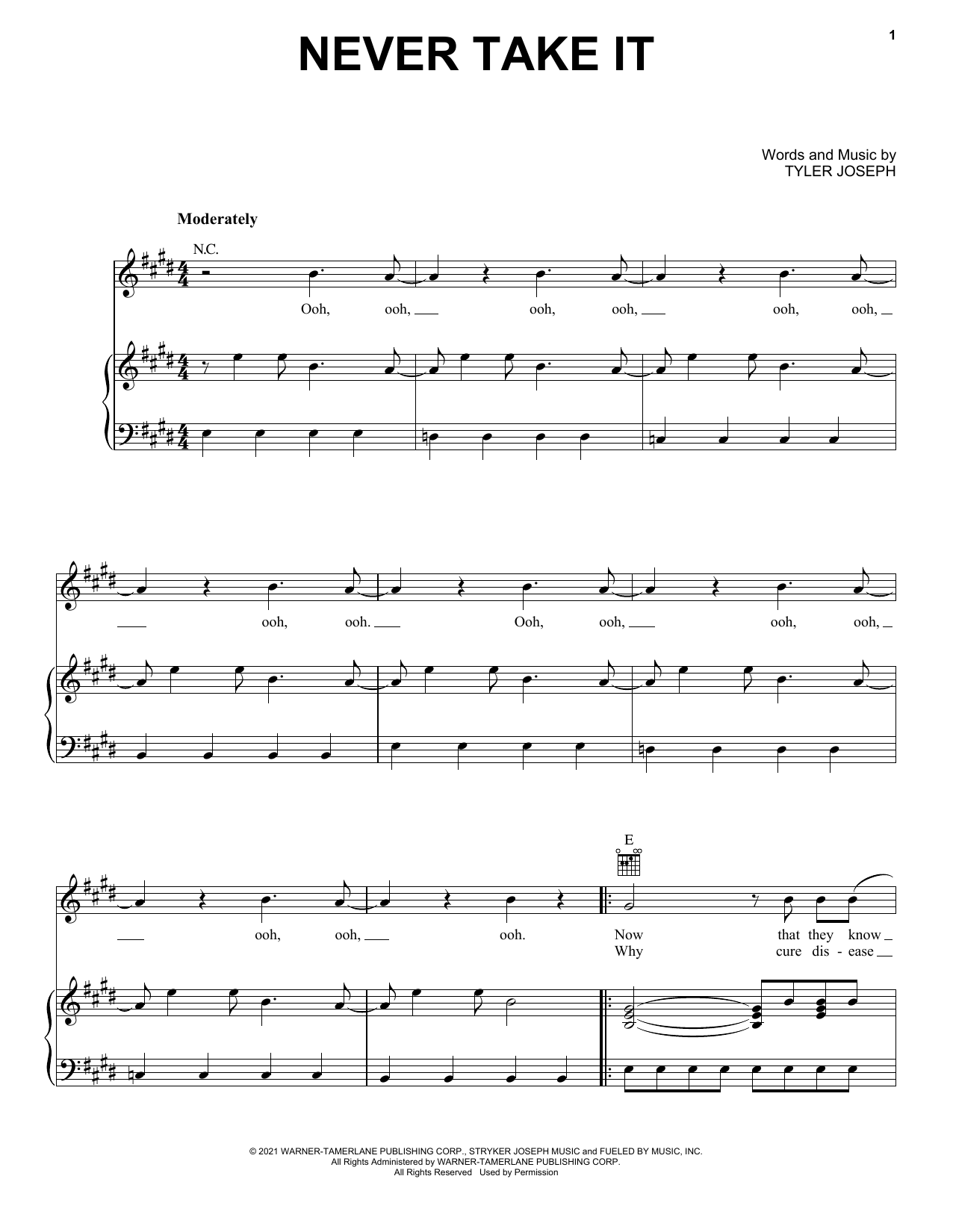 Twenty One Pilots Never Take It Sheet Music Notes & Chords for Piano, Vocal & Guitar (Right-Hand Melody) - Download or Print PDF