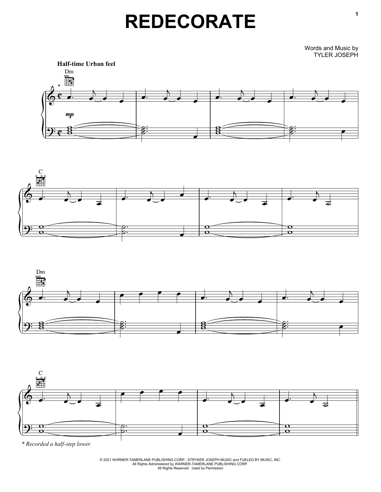 Twenty One Pilots Redecorate Sheet Music Notes & Chords for Piano, Vocal & Guitar (Right-Hand Melody) - Download or Print PDF
