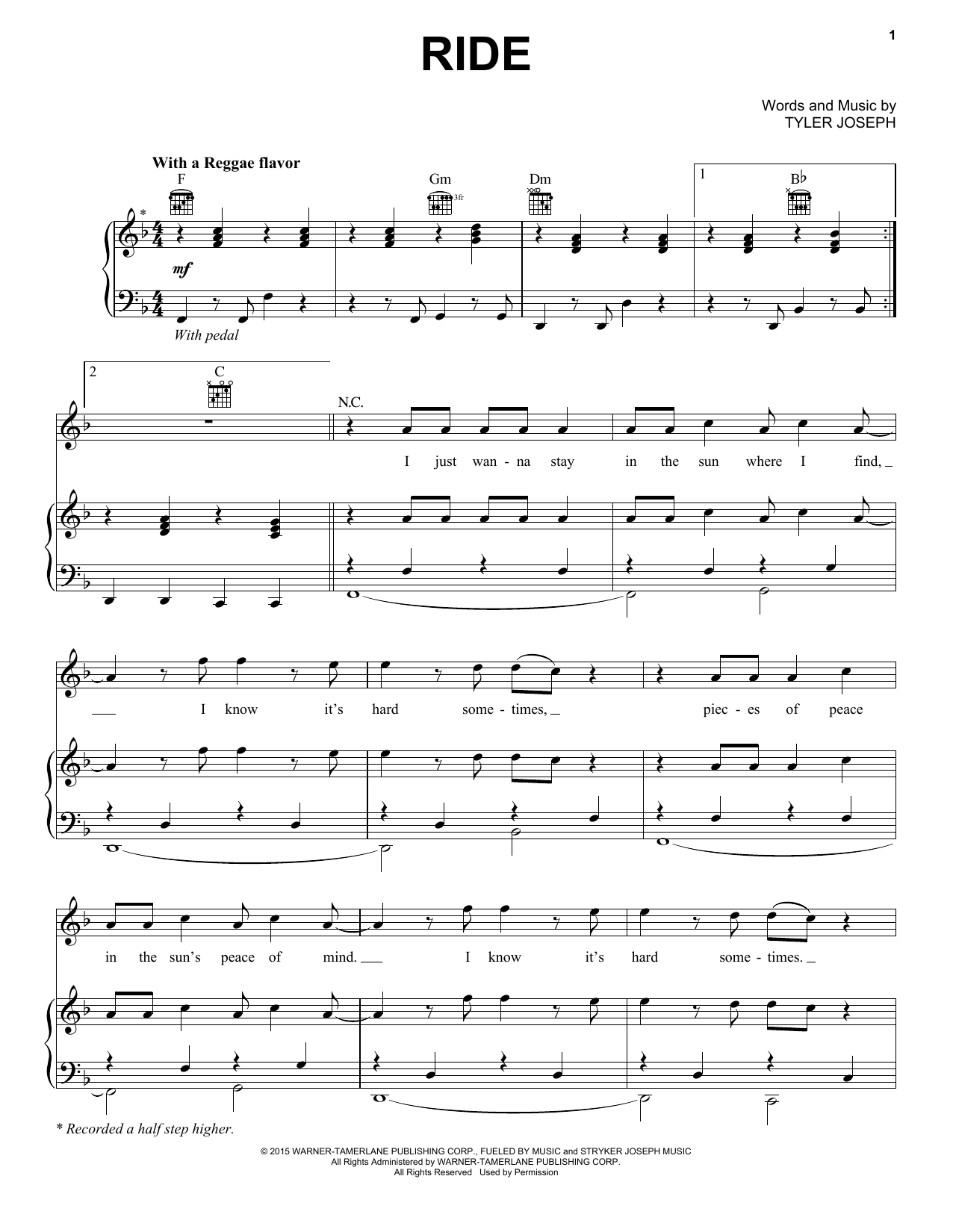 twenty one pilots Ride Sheet Music Notes & Chords for Guitar Ensemble - Download or Print PDF