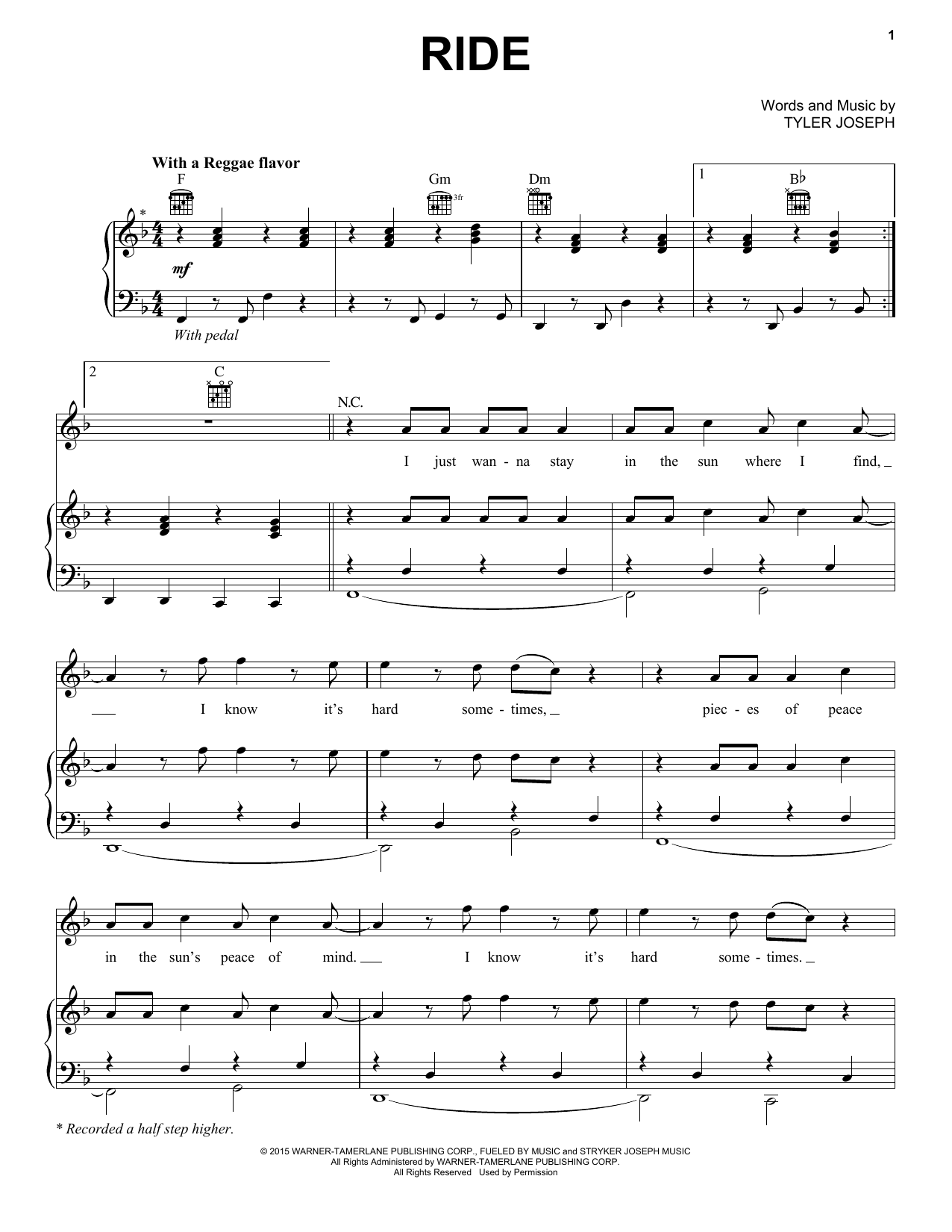 twenty one pilots Ride Sheet Music Notes & Chords for Easy Piano - Download or Print PDF