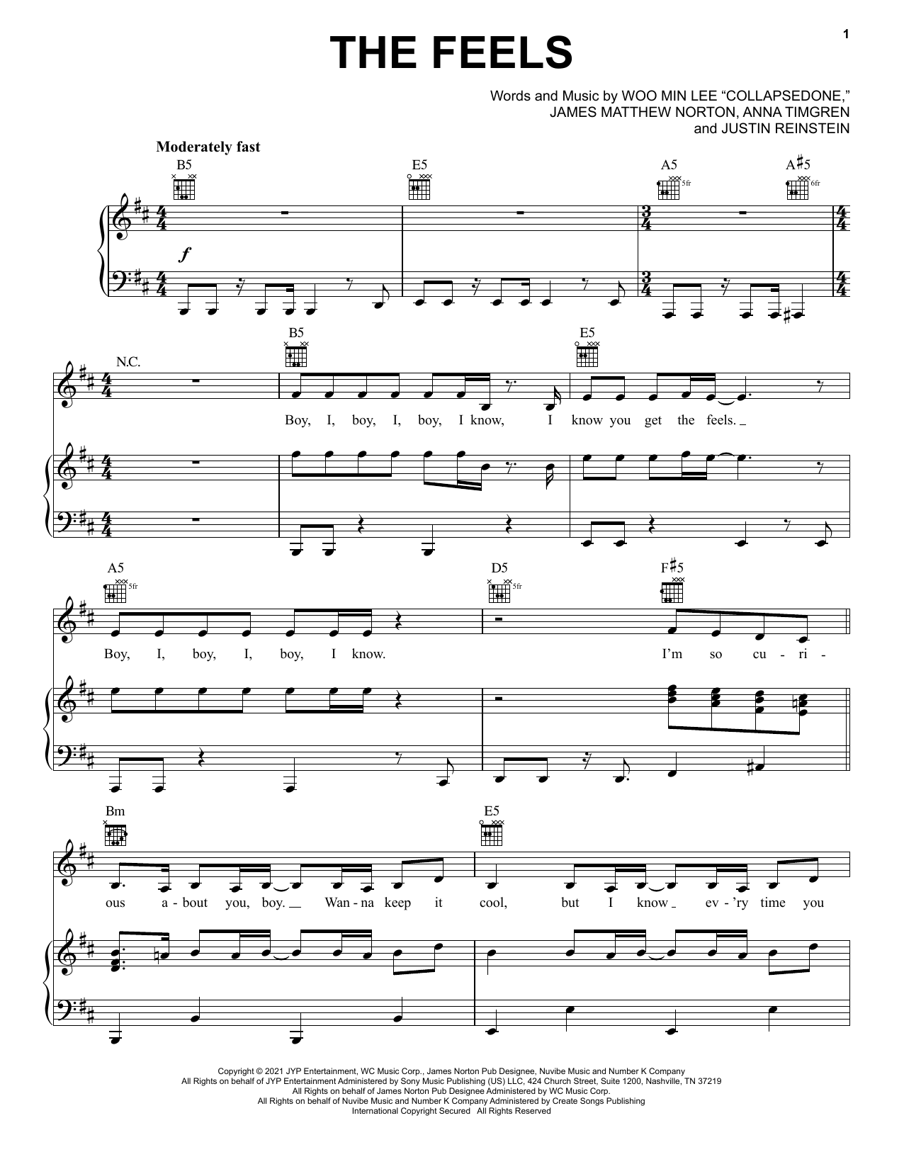 Twice The Feels Sheet Music Notes & Chords for Piano, Vocal & Guitar Chords (Right-Hand Melody) - Download or Print PDF