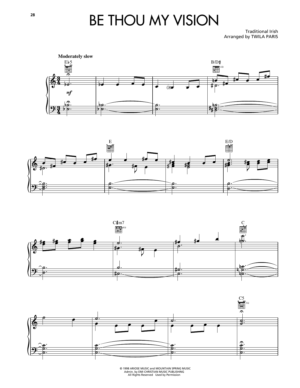 Twila Paris Be Thou My Vision Sheet Music Notes & Chords for Piano, Vocal & Guitar Chords (Right-Hand Melody) - Download or Print PDF