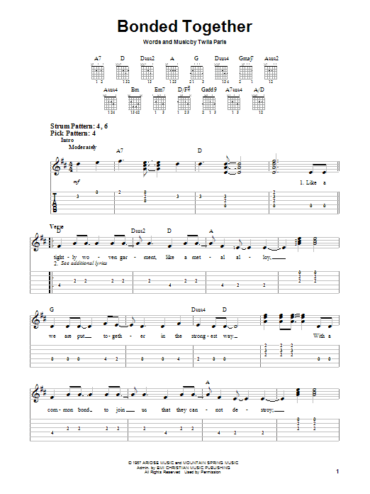 Twila Paris Bonded Together Sheet Music Notes & Chords for Easy Guitar - Download or Print PDF