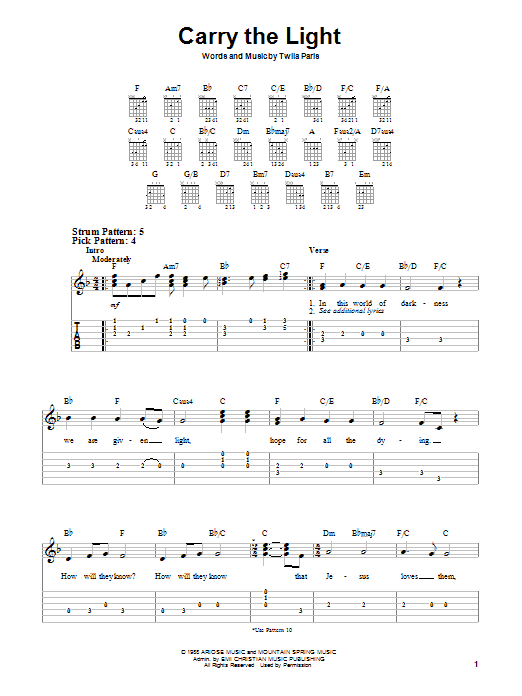 Twila Paris Carry The Light Sheet Music Notes & Chords for Easy Guitar - Download or Print PDF