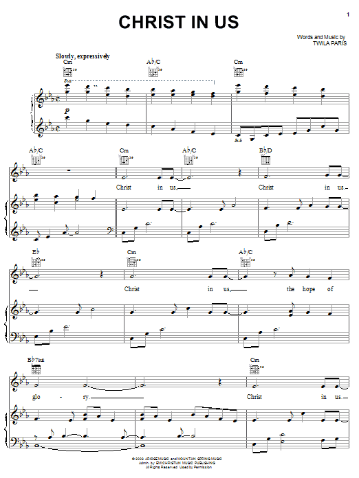 Twila Paris Christ In Us Sheet Music Notes & Chords for Piano, Vocal & Guitar (Right-Hand Melody) - Download or Print PDF Twila Paris Christ In Us Sheet Music Notes & Chords for Piano, Vocal & Guitar (Right-Hand Melody) - Download or Print PDF